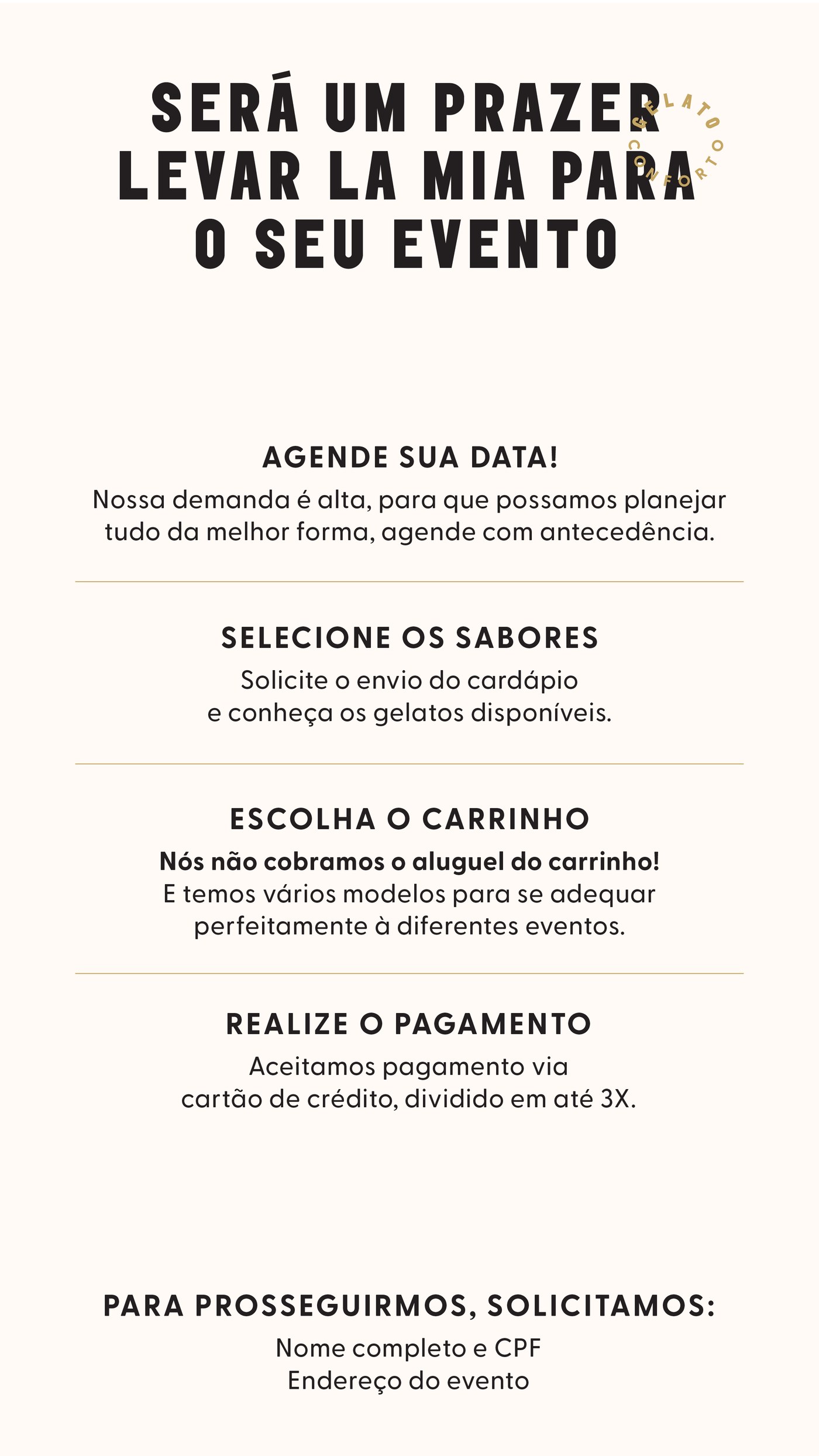 Carrinhos de gelato para eventos